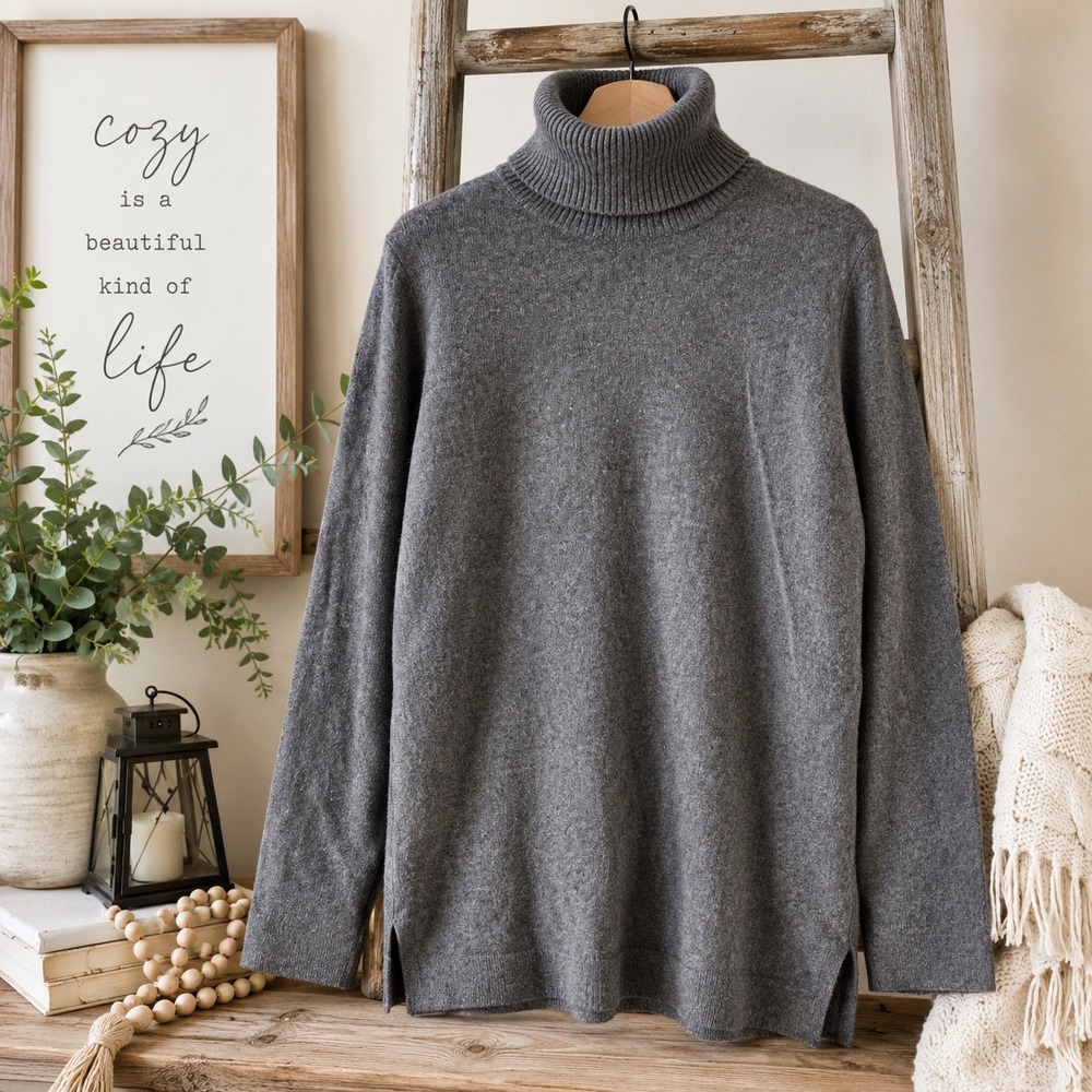 Isaac Mizrahi Live! 2-Ply Cashmere Turtleneck Sweater Women's Small Gray Tunic